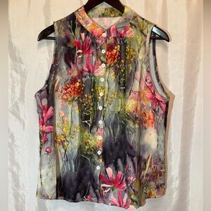 Watercolor Floral Sleeveless Blouse Size XL